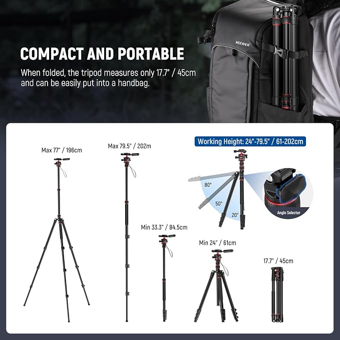 NEEWER BASICS Camera Tripod Monopod, Arca Type QR Plate, Reversible Legs - Image 3
