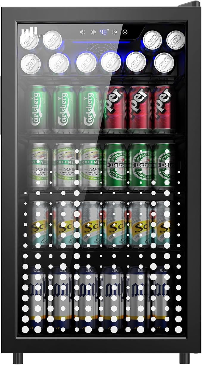 Upstreman 3.2 Cu.Ft Beverage Cooler, 126 Can Drink Fridge with Glass Door | Mini Beverage Fridge for Soda Wine Beer, Adjustable Temperature Control, Beverage Refrigerator for Home, Bar, Office by StartUpLiveBetter