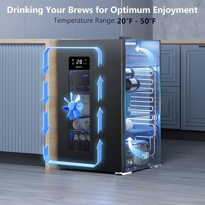 Electactic Beer Cooler 3.2 Cuft, 130 Can Beverage Refrigerator with Adjustable Shelves, Accurate Temperature 20°F-50°F Even Cooling for Home Bar, Game Day, Mancave, Black - Image 5