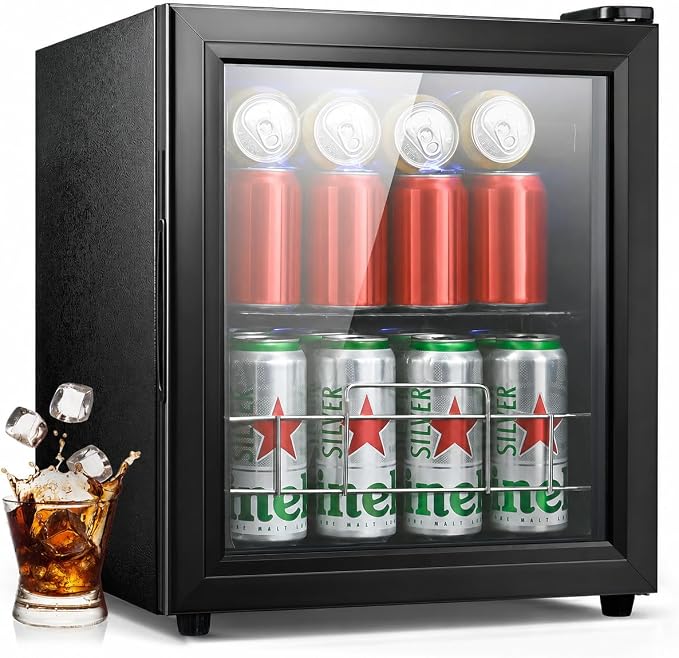 Anypro Beverage Refrigerator Cooler, 1.6 Cu.Ft Drink Fridge with Tempered Glass Door, 60 Cans, Wine & Beer Refrigerator for Office, Bedroom & Bar, 7-Level Temperature Control, Adjustable Shelf (12 Oz) by Anypro