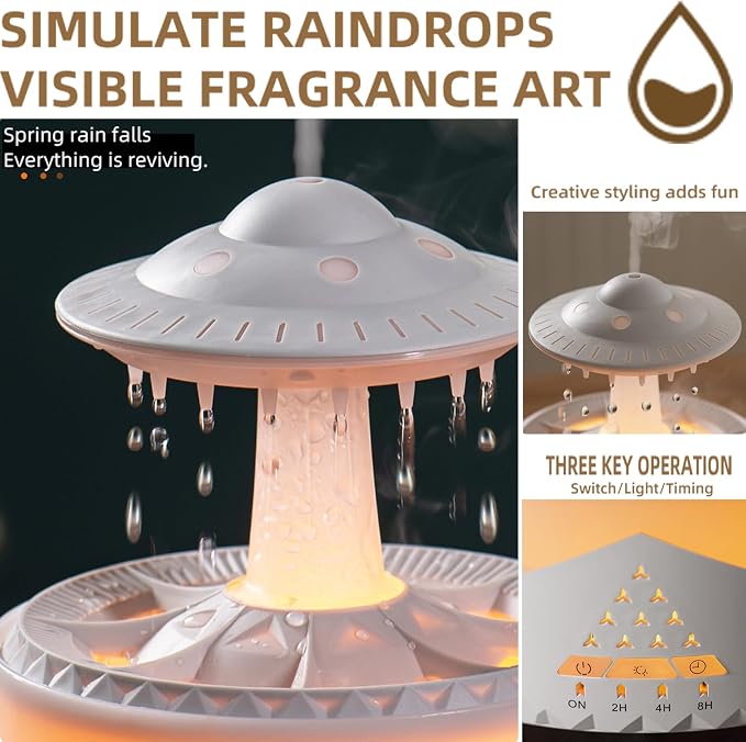 Raindrop Humidifier for Bedroom Large Room -Air Humidifiers and Aromatherapy Diffuser,Ultrasonic humidifier,Quiet humidifier with Ambient Light & 4 Timer,Waterless Auto Off (No remote control) - Image 5