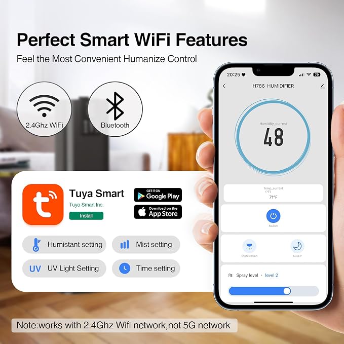 Smart Humidifiers Large Room Bedroom Home, 2.11Gal(8L) Quiet Top Fill Cool Mist Humidifier, Smart App & Remote Control, 3 Speed Humidifier with 360° Nozzle, Humidity Setting for Baby Office - Image 4