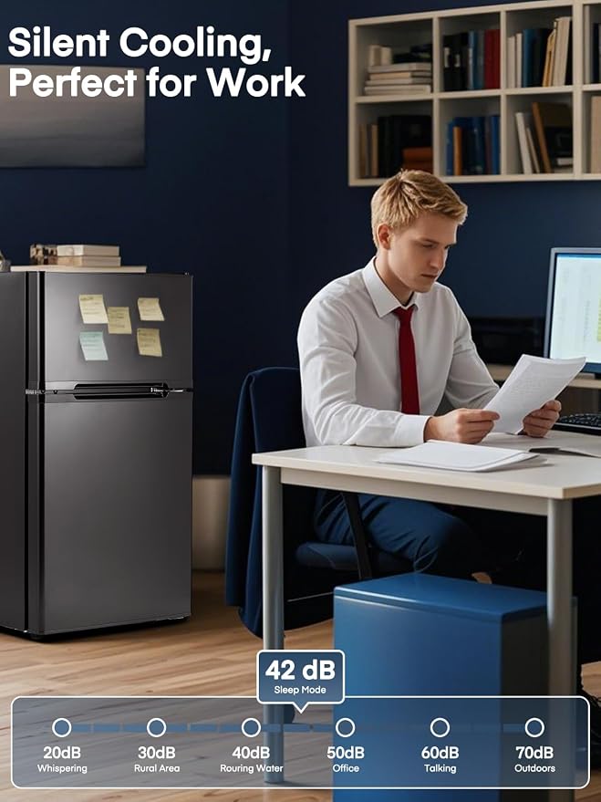 Mini Fridge with Freezer for Bedroom, 3.1 Cu.ft Double Doors Small Refrigerator with Ice Tray, Removable Shelves, Temperature Control Mini Refrigerator for Dorm and Office - Image 5