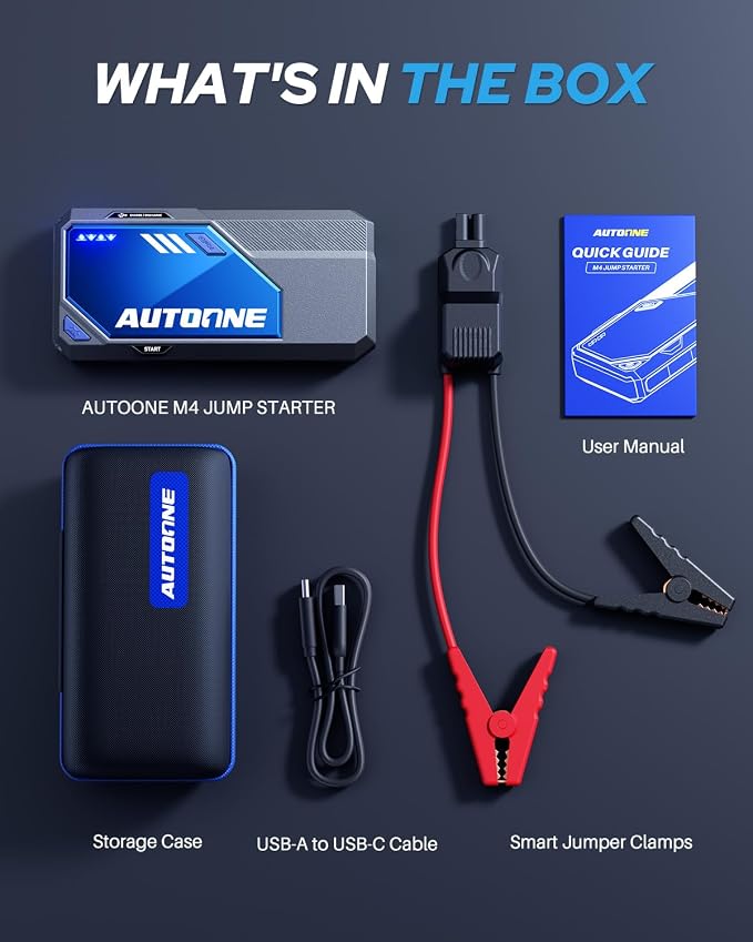 AUTOONE M4 Jump Starter 8000A Car Battery Jumper Starter Portable, 12V Jump Pack (All Gas/12L Diesel) Jump Box for Car Battery with Built-in Booster, Storage Case, LED Light, Jumper Cables - Image 9