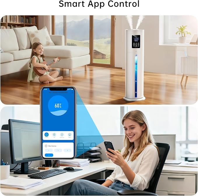 2.1Gal/8L Smart Humidifier Large Room, Top Fill Humidifiers for Bedroom with Diffuser, 7 Color Lights,16H Timer, Auto Mode, APP Remote Control, 4 Levels Cool Mist Air Humidifier for Plants Home Office - Image 2