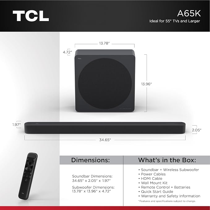 TCL Design Series Bang & Olufsen A65K | 3.1 Sound Bar with Wireless Subwoofer for Smart TV | Ultra Slim Dolby Atmos DTS:X AI Calibration | 460W Bluetooth Home Theater Audio System | 2026 Model - Image 2