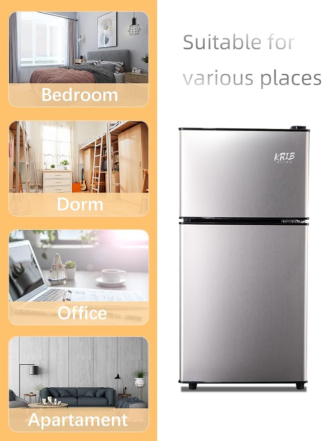 Mini Fridge with Freezer on Top, 3.5 Cu.Ft Compact Refrigerator with 7 Levels Adjustable Thermostat, Small Refrigerator for Dorm, Office, Apartment, Silver - Image 3