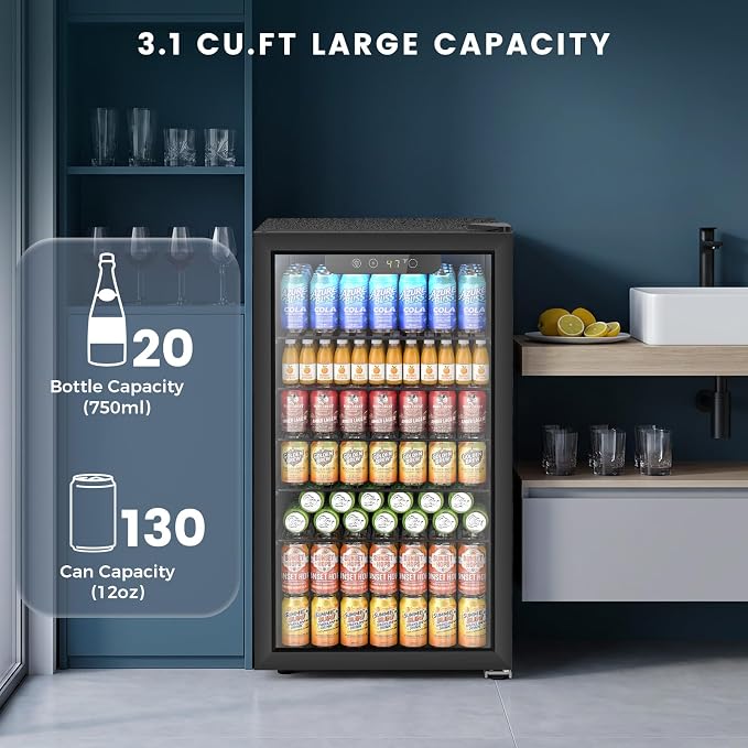 Electactic Mini Fridge 130 Can Beverage Refrigerator Cooler, 3.1 Cu.Ft Drink Fridge for Soda Wine Beer, Adjustable Temperature Control for Home Office, Black - Image 2