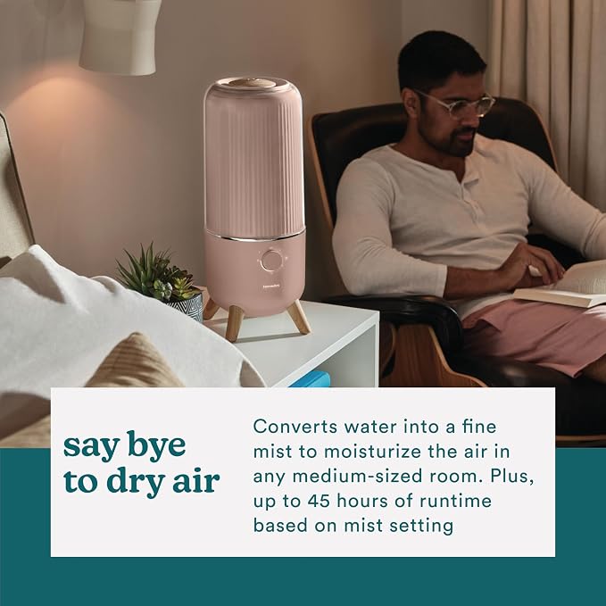 Homedics Ultrasonic Humidifier, Bedrooms and Home Offices, 0.97-Gallon Tank, 45-Hour Runtime, Visible Ultra-Quiet Cool Mist, Aromatherapy, Demineralization Cartridge, Night-Light, Auto-Off, Taupe - Image 4