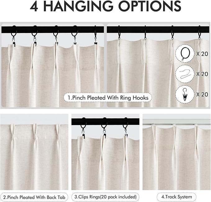 Memory Trained Pinch Pleated Curtains 63 Inches Long, Viral Linen Pinch Pleat - Image 2