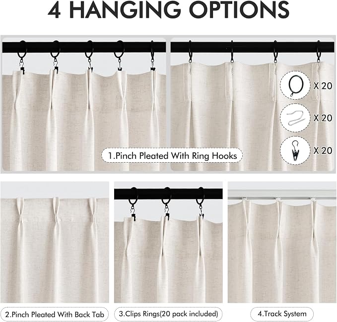 Memory Trained Pinch Pleated Curtains 105 Inches Long, Viral Linen Pinch Pleat - Image 2