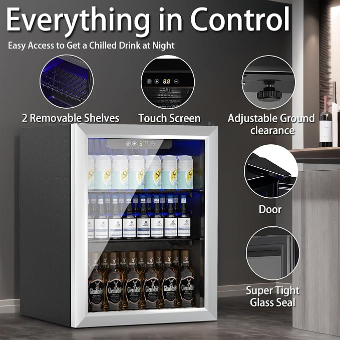 DOGHLY 1.7 Cu.ft Mini Fridge Glass Door, 72 Cans Beverage Refrigerator | Drink Fridge for Soda Beer Wine, Digital Temperature Control, Removable Shelf, Quiet Beverage Cooler for Office, Dorm, Bar - Image 5