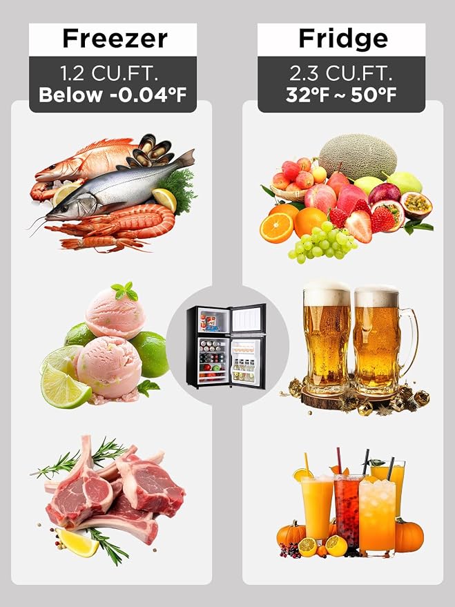 F.W.WOOLWORTHS 3.5 Cu.Ft Refrigerator with Freezer | Compact Fridge with 2 Doors for Office, Kitchen, Dorm and Bedroom, 7 Level Temp Adjustable Thermostat, Black - Image 4