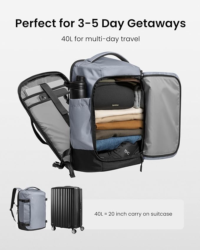 tomtoc Travel Backpack 40L, TSA Friendly Flight Approved Carry-on Luggage Hand - Image 3
