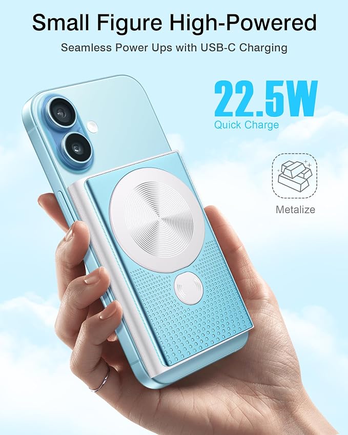 Kesguar Magnetic Portable Charger, 10000mAh 22.5W PD Super Fast Charging Wireless Power Bank. Ultra-Strong Magnet, USB C in&Out Battery Pack for Magsafe, iPhone 17/16/15/13/12 Pro Series, Blue - Image 2