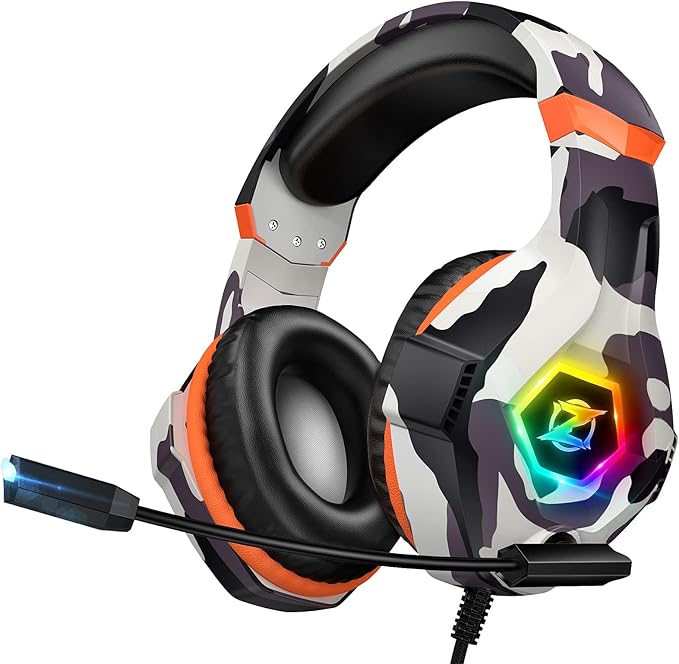 Ozeino Gaming Headset for PC, Ps4, Ps5, Xbox Headset with 7.1 Surround Sound, Gaming Headphones with Noise Cancelling Mic RGB Light Over Ear Headphones for Xbox Series X/S, Switch-Camo by Ozeino