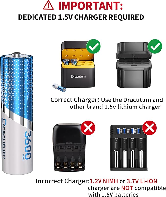 3600mWh Rechargeable AA Batteries 8-Pack, 1.5V Rechargeable Lithium AA - Image 2