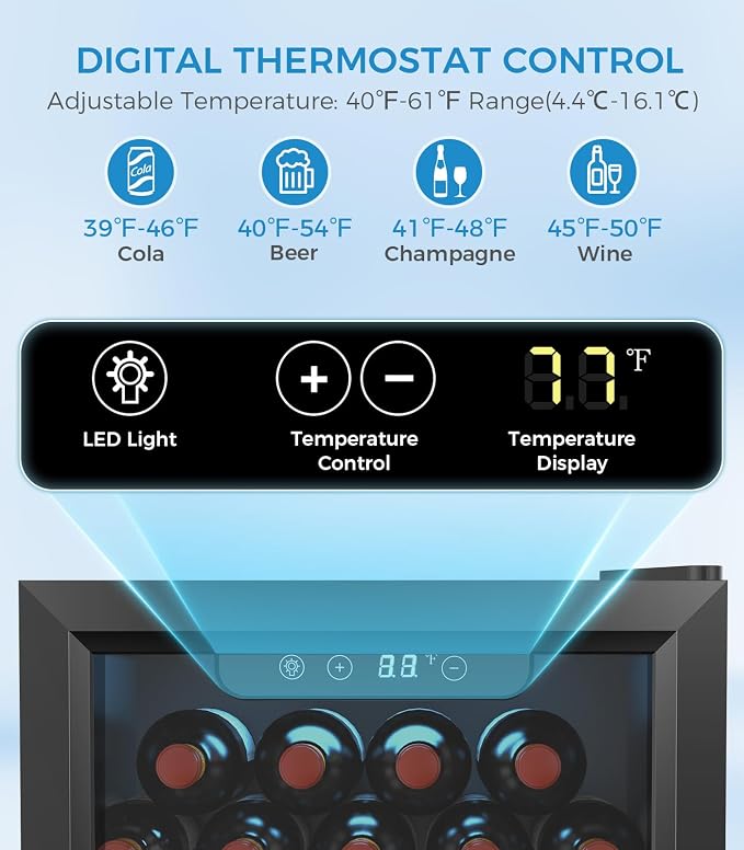 Electactic 48 Can Beverage Refrigerator Mini Fridge Cooler Glass Door for Beer Soda or Wine, Small Drink Cooler Machine LED Temperature Control for Bar Home, Office 1.3CUFT - Image 2
