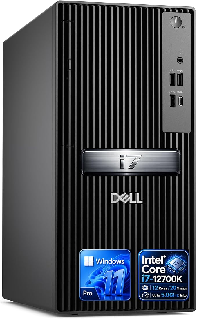 Dell Desktop Tower, Intel Core i7-12700K(12 Cores, 20 Threads) Processor, 16GB DDR5 RAM, 512GB PCIe SSD, Dual 4K Monitor Support (HDMI & DP), Wi-Fi, Bluetooth, USB-C, Windows 11 Pro, Wired KB & Mouse by Dell