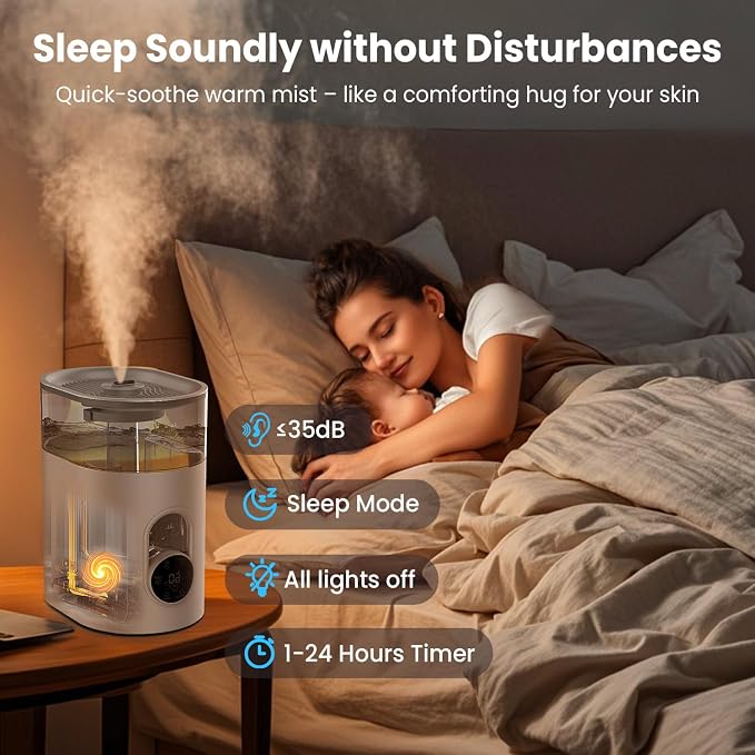 Humidifiers for Bedroom Large Room Home - GloryAir 6L Quiet Top Fill Cool & Warm Mist Humidifier with Smart Humidity Control, Remote Control, 7-Color Light, Humidistat, Oil Diffuser - Image 3
