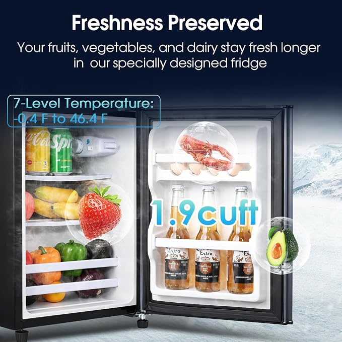 Anypro Fridge with Freezer, 2.9 Cu.Ft Double Door Refrigerator with 7-Level Temperature Control, LED Light, Adjustable Shelves for Bedroom, Office, Dorm, and Apartment, Blue Silver - Image 3