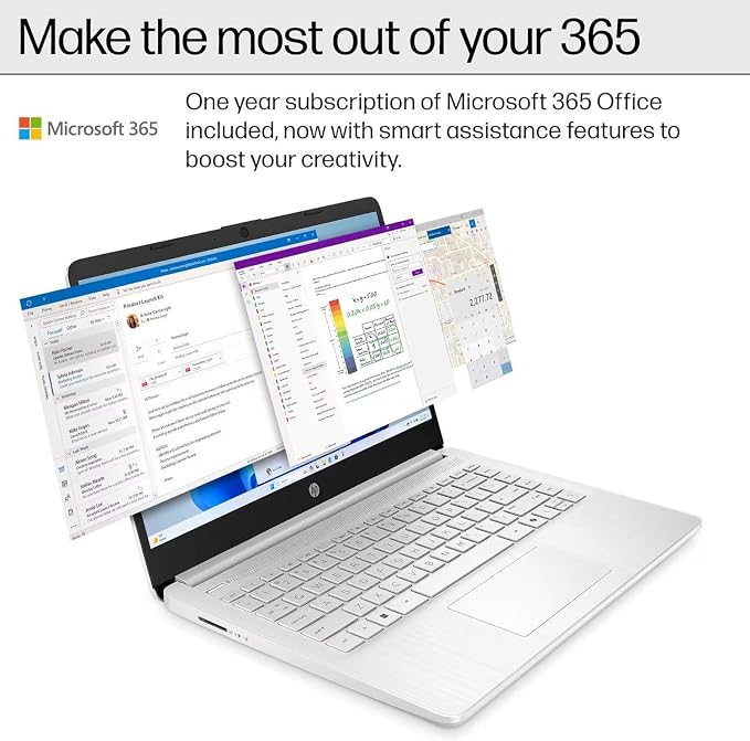 HP New Everyday Slim Laptop • Microsoft Office 365 | Intel Core | 11.5 HRs Battery | Copilot AI | 4GB RAM • 64GB SSD | Windows 11 no Mouse | Snow White - Image 3