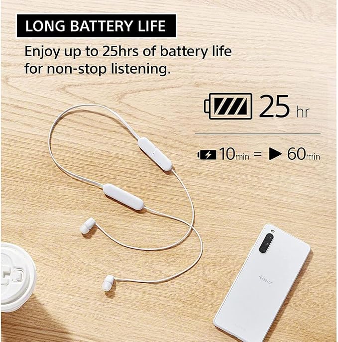 Sony WI-C100 Wireless in-Ear Bluetooth Headphones with Built-in Mic, Black | Up to 25 Hrs of Battery, Clear Hands-Free Calling, Easy Button Operation, Flexible Neckband, IPX4 Water Resistant - Image 2