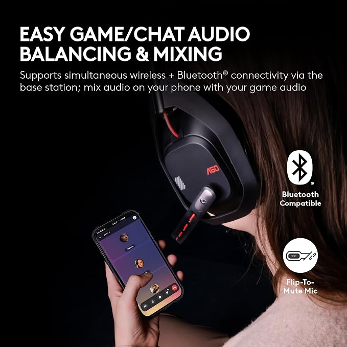 Logitech G Astro A50 Multi-Platform Wireless Gaming Headset - Black | For PS5, Xbox, PC, Switch - PLAYSYNC Audio Switcher, <16 bit/48kHz (Console), <24 bit/48 kHz (PC), <24hr Battery, 2.4GHz & BT - Image 4