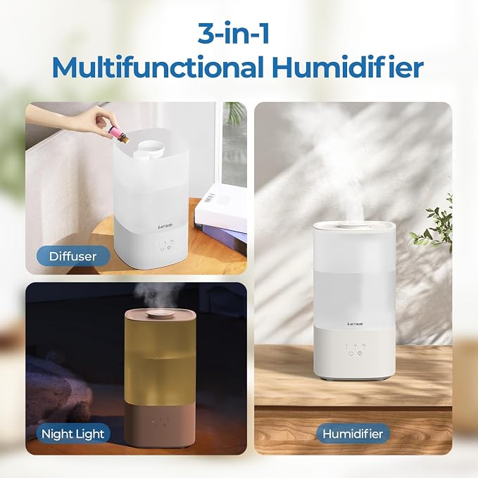 2.5L Humidifiers for Bedroom, Top Fill Cool Mist Humidifiers for Large Room, Easy to Fill & Clean, 30H Runtime, 28dB Quiet Air Humidifier for Plants, Baby Nursery with Night Light - Image 3