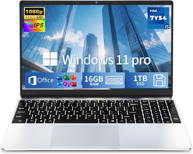 2026 Flagship 15.6" Business Laptop Computer, 16GB RAM 1TB SSD, Core i5-7Y54(Up to 3.2GHz), Windows 11 Pro, Office 365, Fan Cooling, 2-Year Warranty, Portable Traditional Lap Top for Students & Work by HILLSUSU