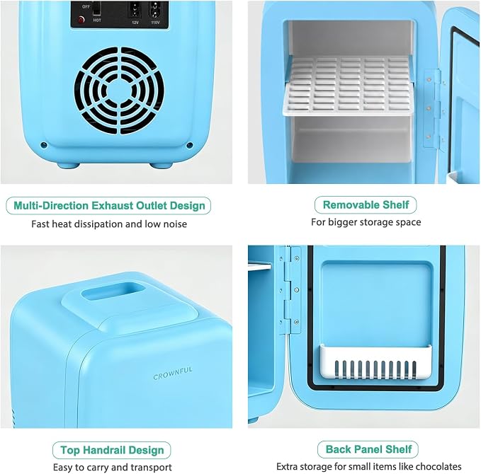 CROWNFUL Mini Fridge, 4 Liter/6 Can Portable Cooler and Warmer Personal Fridge for Skin Care, Cosmetics, Food,Great for Bedroom, Office, Car, Dorm, ETL Listed (Blue) - Image 7