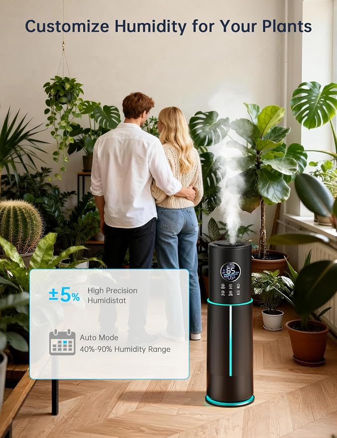 10L/2.64 Gal Humidifier for Large Room 600ft² 60H Runtime 24H Timer Auto Mode APP & Remote Control Top Fill Diffuser Aromatherapy 7 Color Lights Cool Mist Humidifier for Bedroom Home Office Plant - Image 9