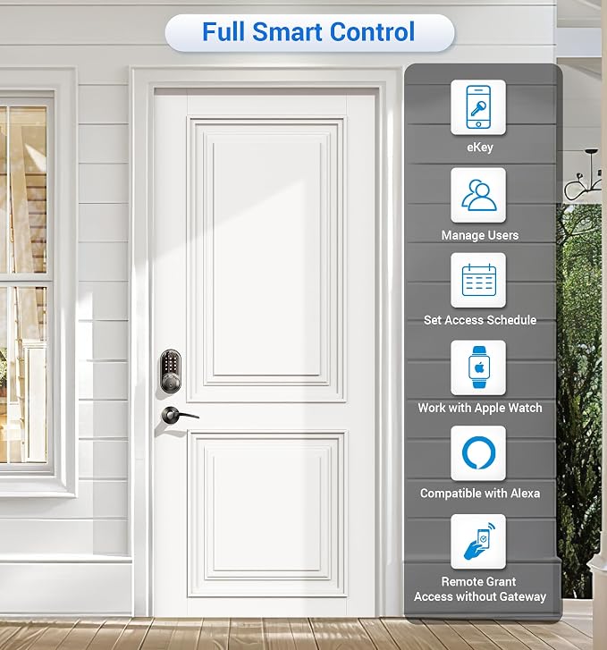 Veise RZ07B Smart Locks for Front Door, 2 Lever Handles, Fingerprint Keyless - Image 4