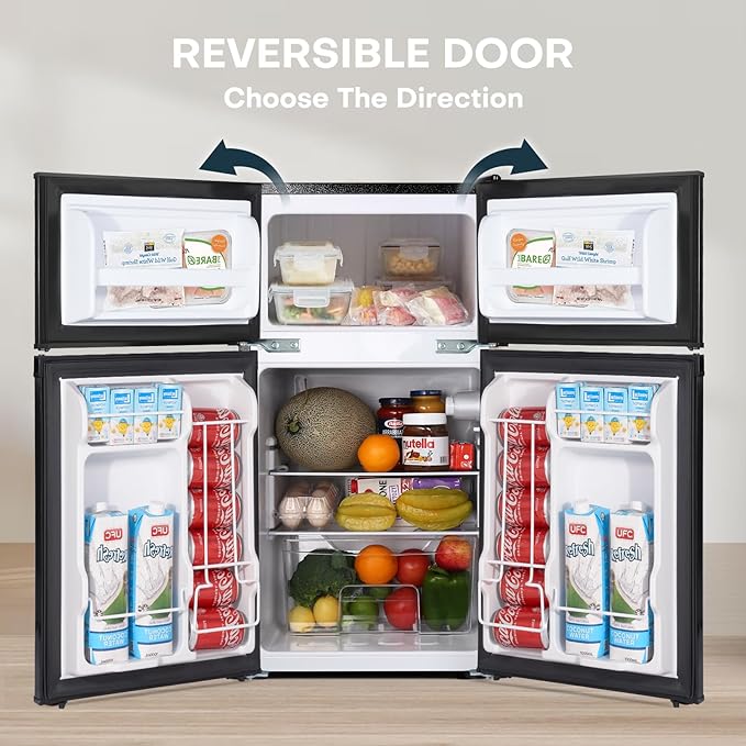 Upstreman 3.1 Cu.Ft Mini Fridge with Freezer, Stainless | Double Door Small Fridge, Adjustable Thermostat, Energy Saving, for Office, Dorm, Bedroom - Image 4