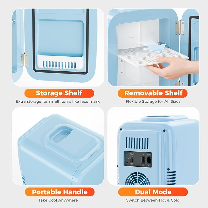 Mini Fridge for Bedroom - 4 Liter/6 Can Mini Makeup Fridge, 110V AC/ 12V DC Portable Thermoelectric Cooler&Warmer for Skincare, Drink, Cosmetic, Medicine, Small fridge for Bedroom, Office, Dorm, Car - Image 4