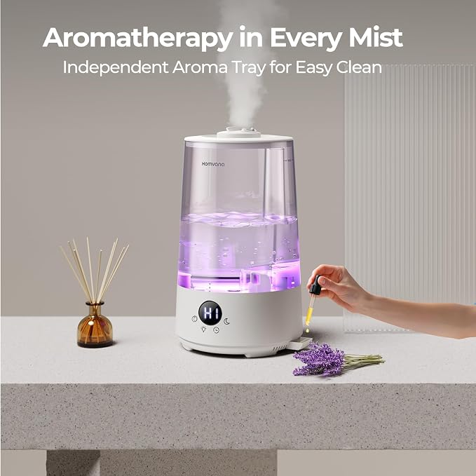 Homvana Humidifiers for Bedroom Home, 3.6 L Cool Mist Top-Fill 34H Super Long Time, Quiet 23dB, Baby Humidifier, Oil Diffuser for Large Room, House, Plant, Nursery, BPA FREE, Ultrasonic (Transparent) - Image 2