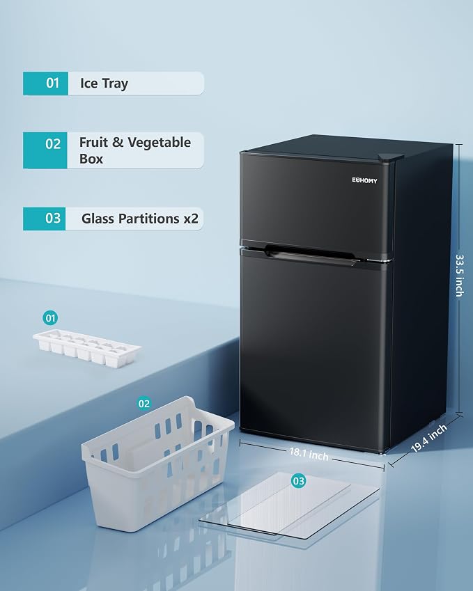 EUHOMY Mini Fridge with Freezer, 3.2 Cu.Ft Mini Refrigerator, Dorm Fridge with 2 Door For Bedroom/Apartment/Office-Food Storage Cooling Drink, New Black - Image 8