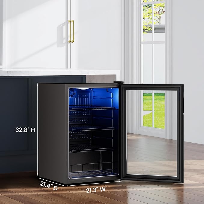 Yeego Beverage Refrigerator Drink Cooler, 155 Cans Mini Fridge | Double-pane Glass Door, for Soda Wine Beer Home Office Bar, 34°F-54°F Temperature Control, , Adjustable Shelves, Black - Image 7