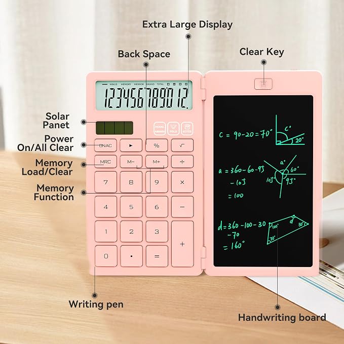 Desk Calculators with Erasable LCD Notepad ROATEE Basic Calculators Pink Cute - Image 3
