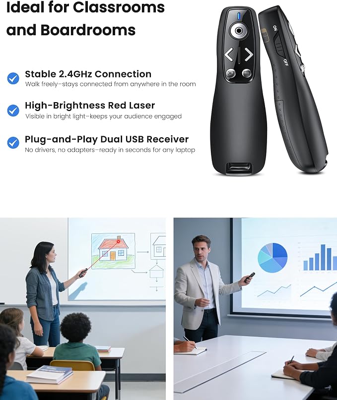 Presentation Clicker with USB-A & USB-C Receiver, 2.4GHz Wireless Presenter - Image 8