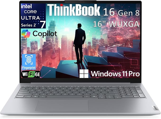 Lenovo ThinkBook 16 Gen 8 Business AI PC Laptop Computer, 16" FHD+, Intel 16-Core Ultra 7 255H, 32GB DDR5, 1TB PCIe SSD, WiFi 6E, Fingerprint Reader, Bluetooth 5.3, Windows 11 Professional by LENOVO