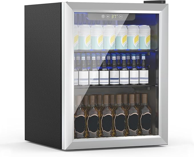 Compact 70 Can/1.7Cu.Ft Mini Fridge, Reversible Glass Front Door | For Soda, Beer or Wine, Portable Small Beverage Refrigerator With Digital Display&Removable Shelves for Office, Dorm, Bar by Unknown