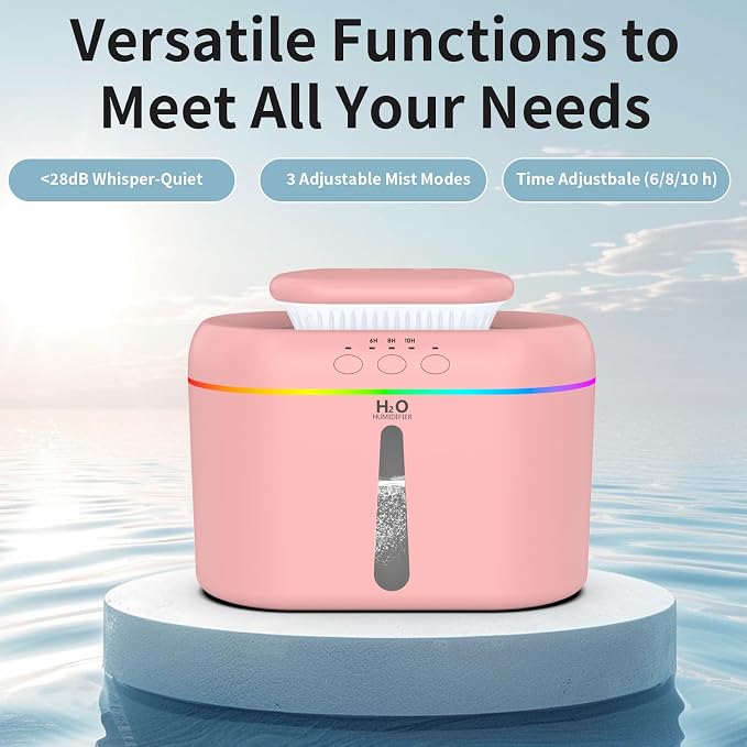 2L humidifiers for bedroom Room Home Ultra-Quiet 28 dB Quiet Supersized Cool Mist Air Humidifier for Baby Nursery，Dual Nozzie，Easy to Clean & Fill, 7 Color NightLight (Light Pink) - Image 5
