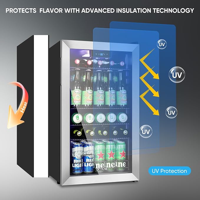 3.2 Cu.Ft Beverage Refrigerator, 130 Can Mini Fridge with Glass Door & Digital Temperature Control, Compressor Cooling Freestanding Cooler for Soda, Beer, Wine, Home, Office & Bar - Silver - Image 7