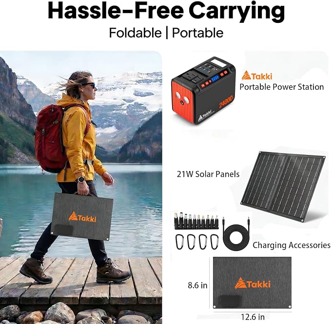 Takki Solar Generator 120W Peak Portable Power Station with 21W Solar Panel 88.8Wh Battery Power Bank with 110V AC Outlet for Camping RV Tent Home Outages Emergency - Image 8