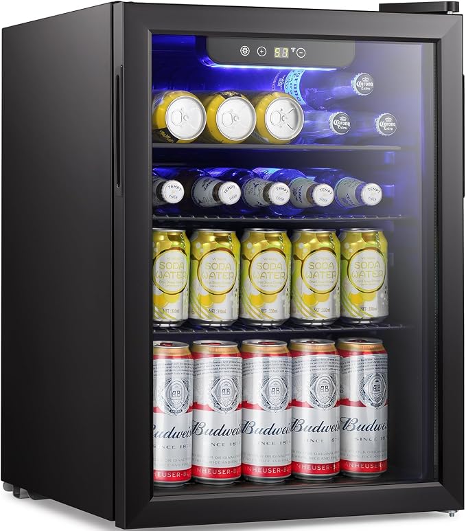 Antarctic Star Beverage Refrigerator Cooler-95 Can Mini Fridge Glass Door for Soda Beer Wine Stainless Steel Glass Door Small Drink Dispenser Digital Display for Home, Office Bar,2.4cu.ft by AntarcticStar