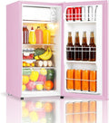 Seaoola Mini Fridge with Freezer, Single Door 3.1 Cu.Ft, Compact Mini Refrigerator, LED Light, Adjustable Thermostat, Removable Glass Shelves, Small Refrigerator for Dorm/Office/Bedroom(Pink) by Saeoola