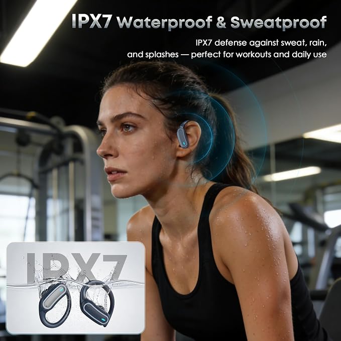 TRAUSI Wireless Earbuds Bluetooth Headphones, 54H Playtime Stereo Over Ear Buds with ENC Noise Cancelling, LED Power Display, IPX7 Waterproof Sport Earphones wih Earhooks for Running/Workouts Blue - Image 7