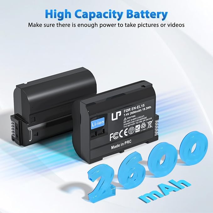 LP EN-EL15C Battery 2-Pack 2600mAh USB-C Fast Charging - Image 4