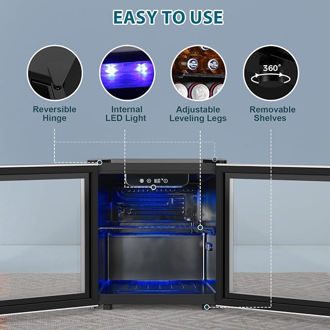 Electactic 48 Can Beverage Refrigerator,12 Bottle Wine Cooler with Seamless Stainless Steel & Glass Door, Digital Temperature Display, Countertop Mini Fridge for Soda, Wine or Beer, Silver - Image 7